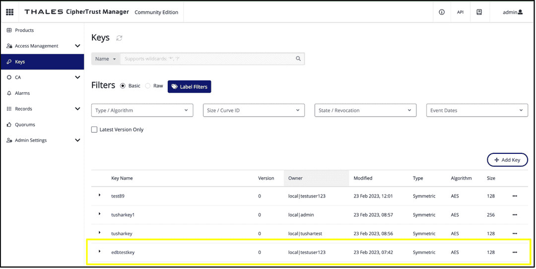 Thales CipherTrust Manager Check Key Creation